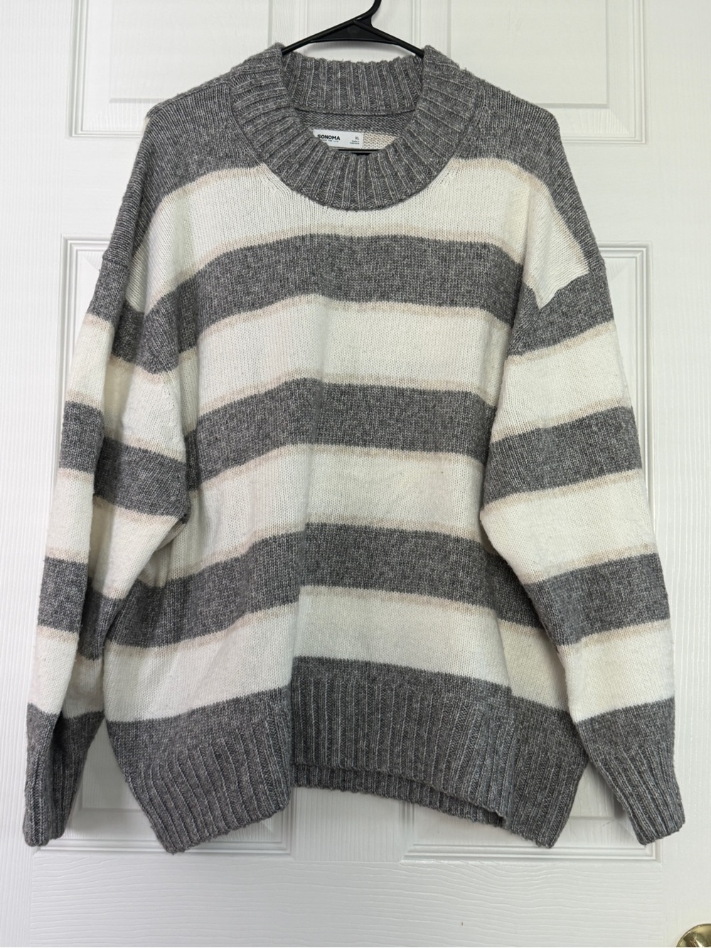 Sonoma Gray and White Striped Crewneck Sweater